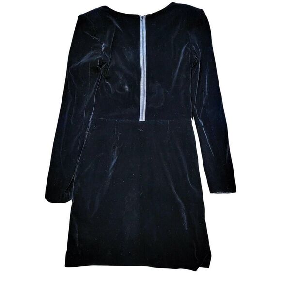 Ted Baker Dress Women's XS Black Velvet Long Sleeve Knee Length Ruched Leather - Picture 3 of 6